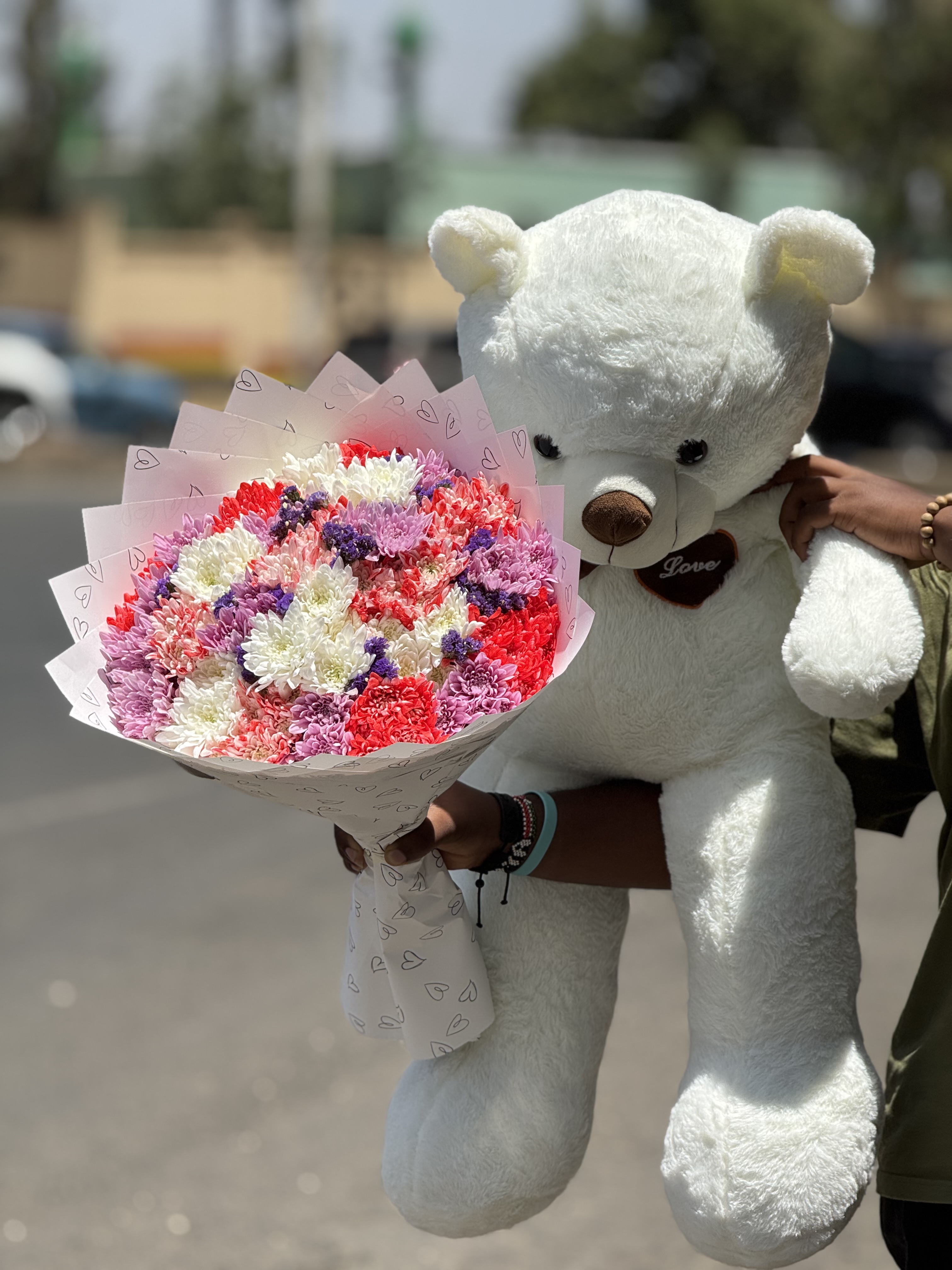 Colorful mums & Teddy 